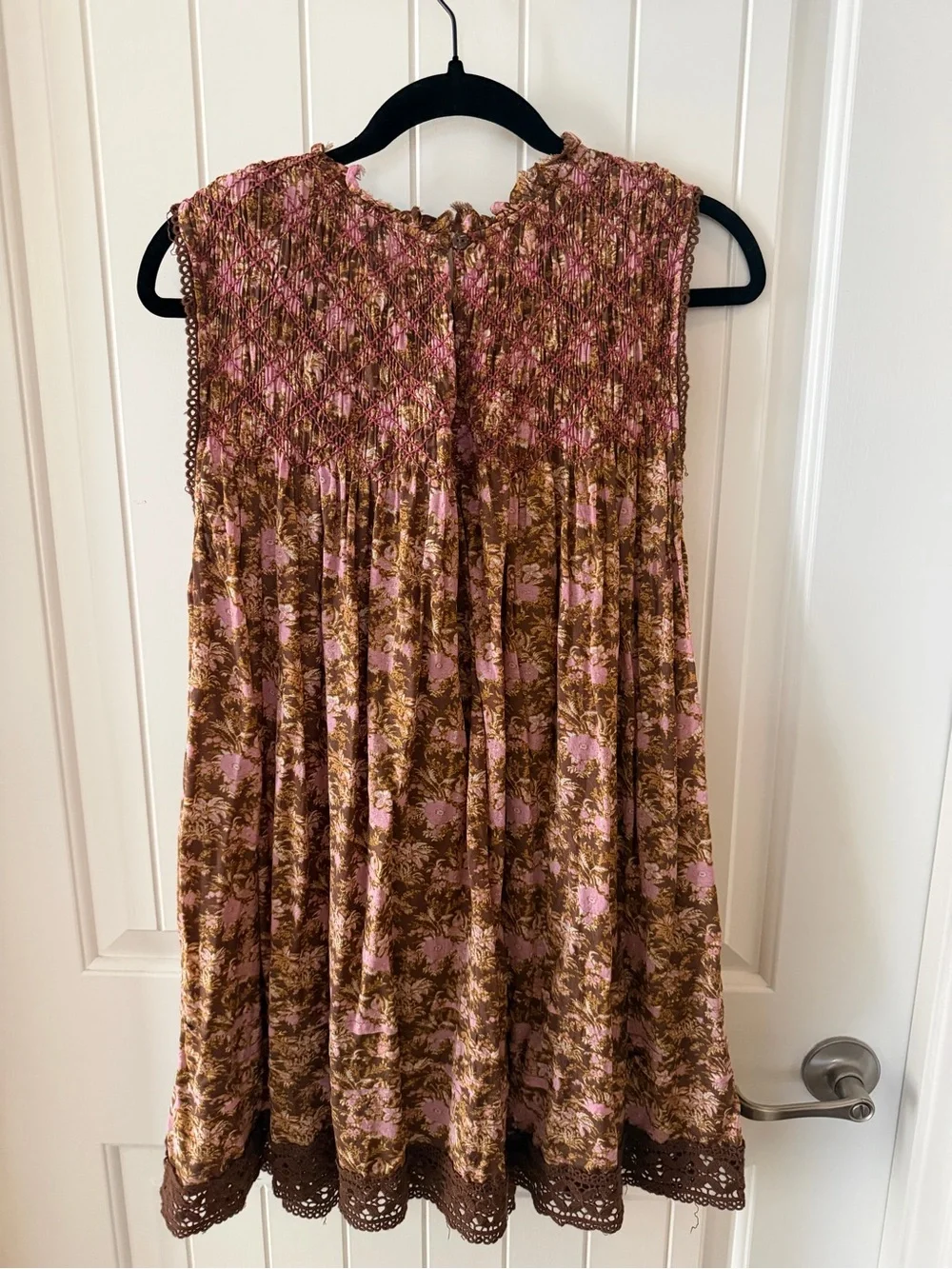 Free People Sleeveless Floral Mini Dress in Pink & Brown